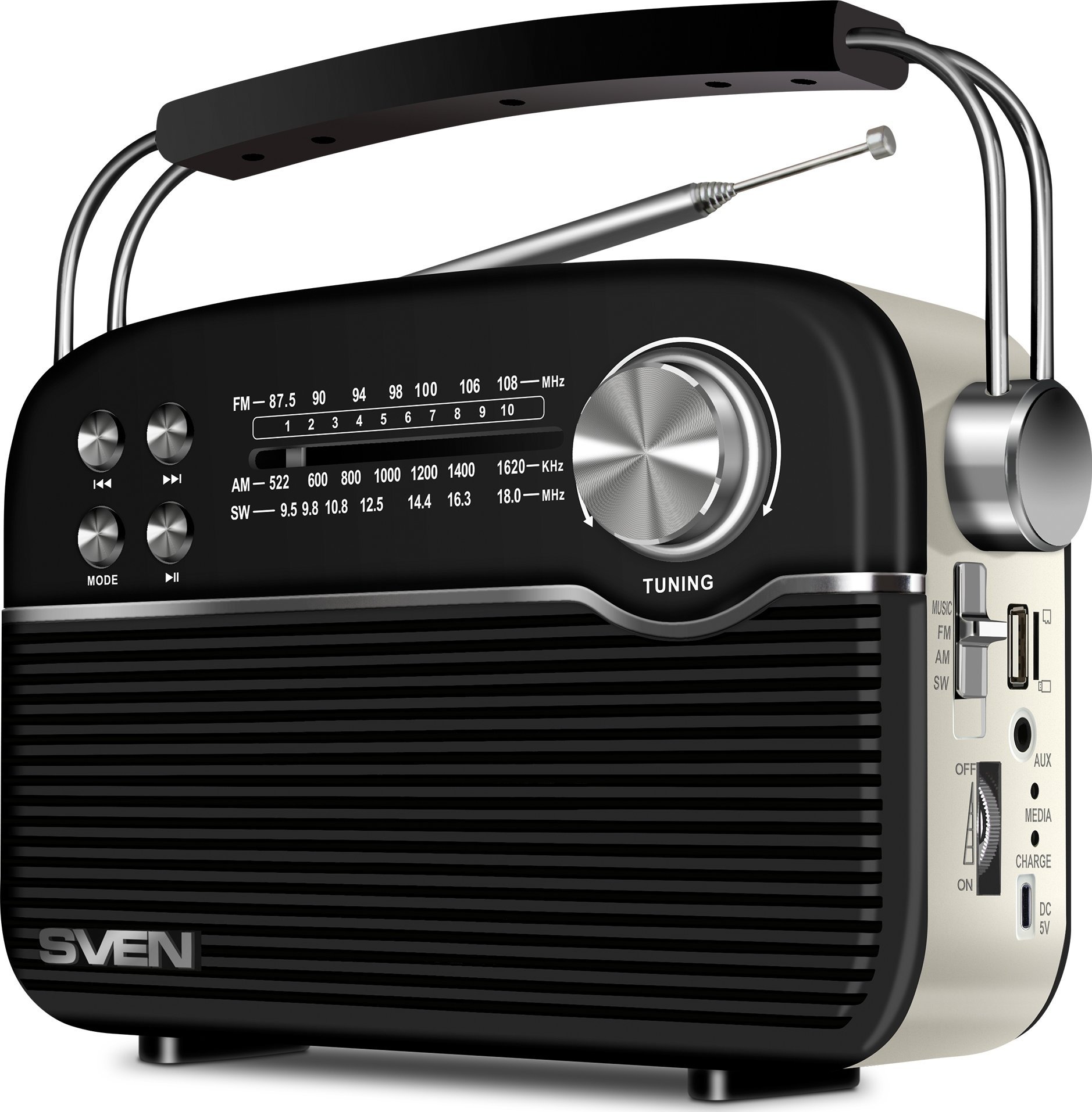 Radio portative Sven SRP-505, wireless, Blu-ray dhe DVD player, e zezë
