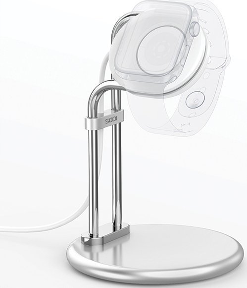 Држач за Apple Watch Sodi SAW-300, база за полнење, алуминиум, сребрена