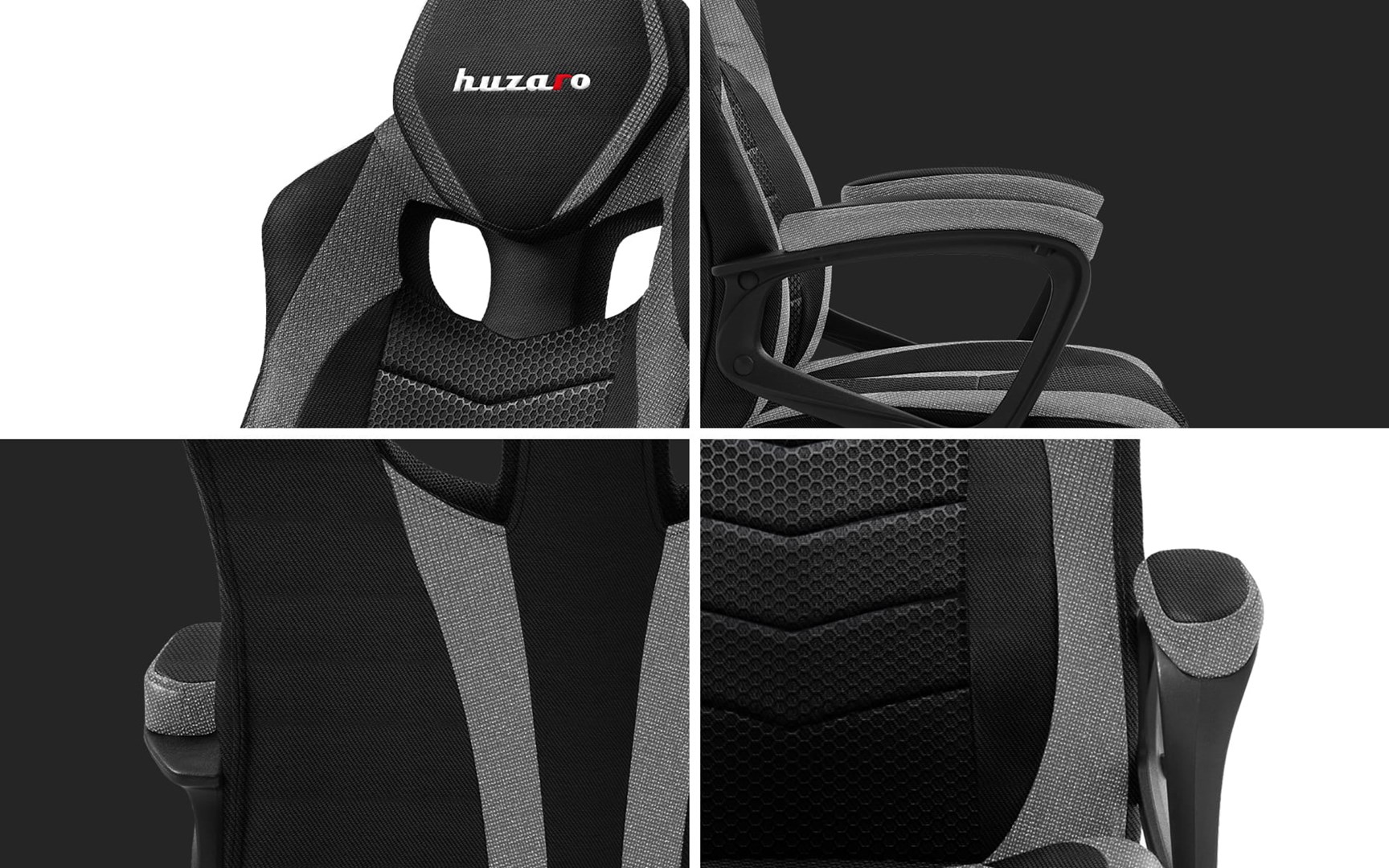 Karrige lojërash Huzaro FORCE 2.5, sedilje rrjetë, e hirtë