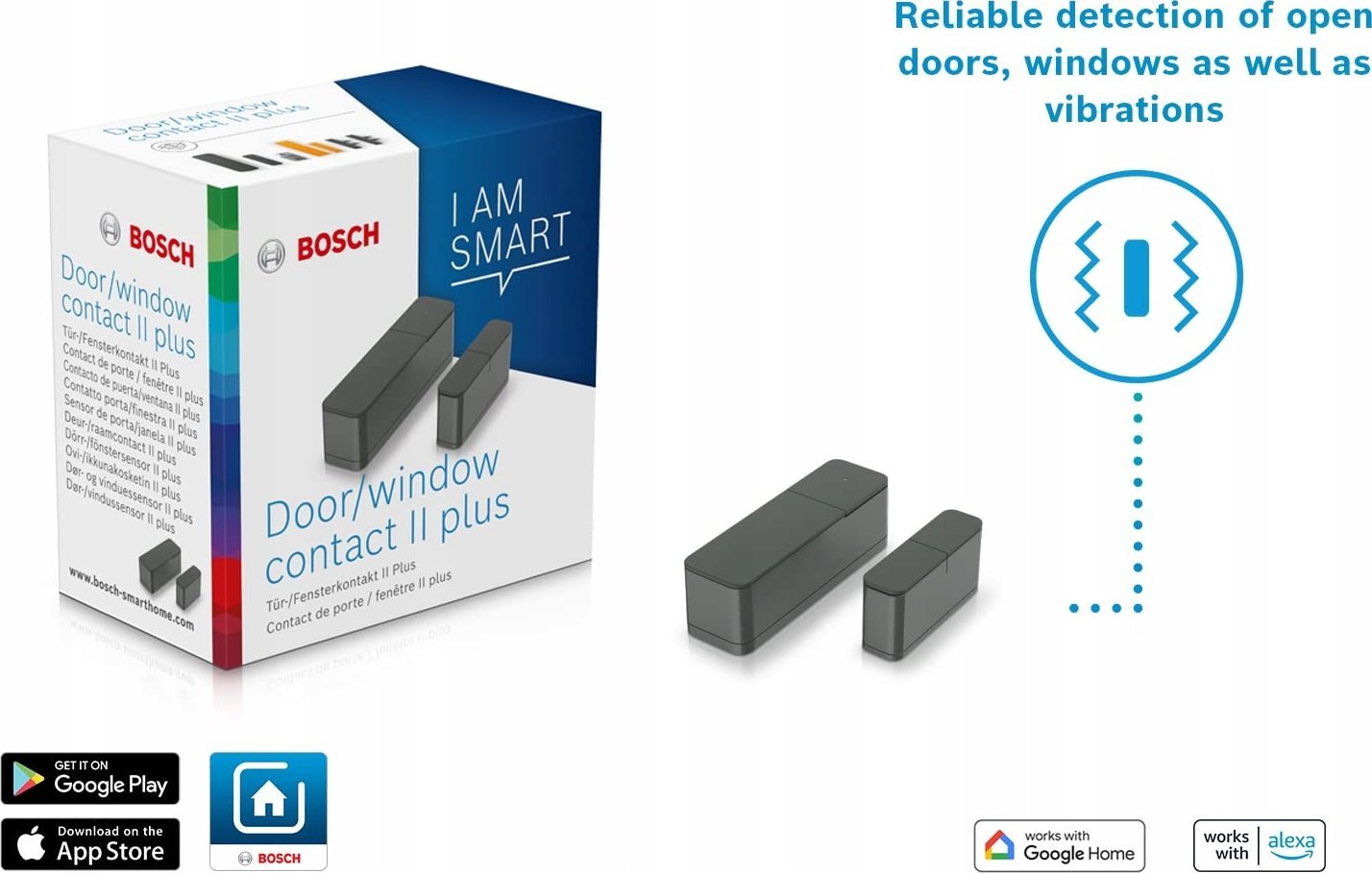 Sensor dere/dritare Bosch Door/Window Contact II Plus, wireless, me sensor vibracionesh, antracit