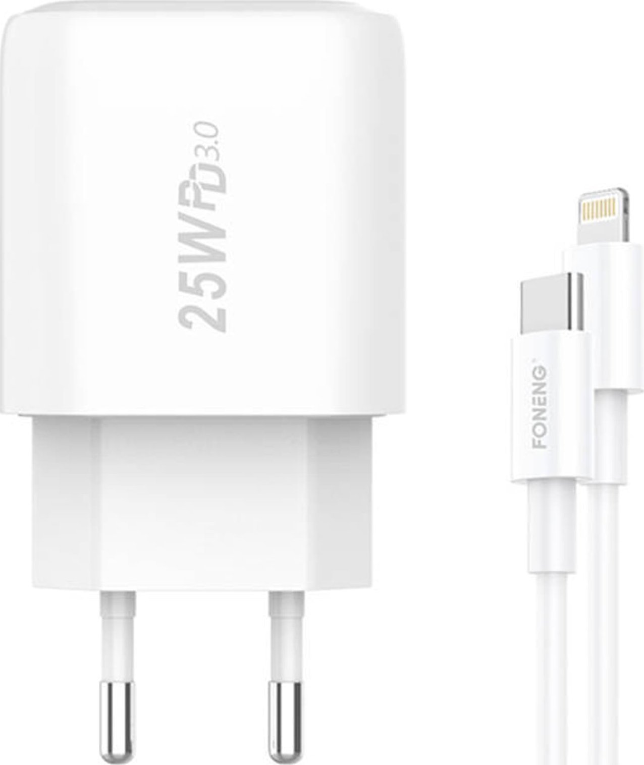 Karikues Foneng EU40, 25W, USB C me kabllo USB C në Lightning, i bardhë