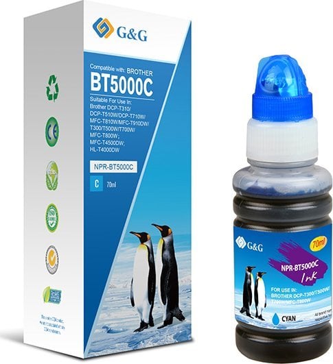 Bojë printeri G&amp;G Compatible Brother BT5000C, cyan, për Ecotank