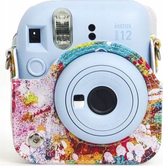 Këllëf kamerë LoveInstant për Fujifilm Instax Mini 12, lëkurë eko, me rrip, me pika shumëngjyrëshe