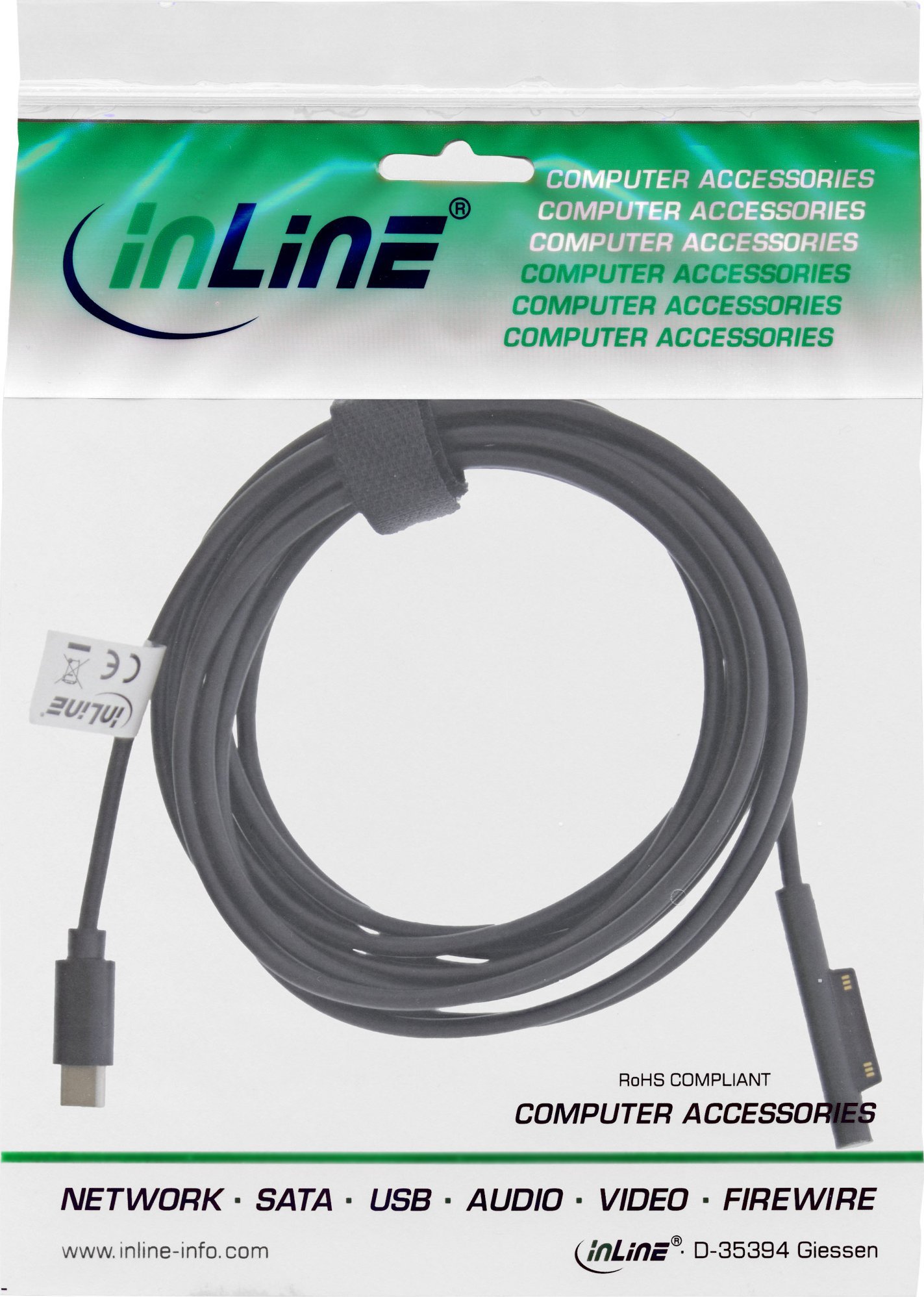 Kabllo karikimi InLine USB Type C në Surface, 1m, PD 15V 3A, e zezë