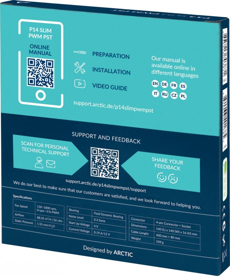 Ftohës Arctic P14 Slim PWM PST, 140 mm
