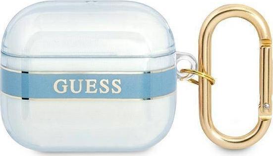 Mbulesë mbrojtëse Guess Strap Collection për AirPods 3, me rrip dekorativ, blu