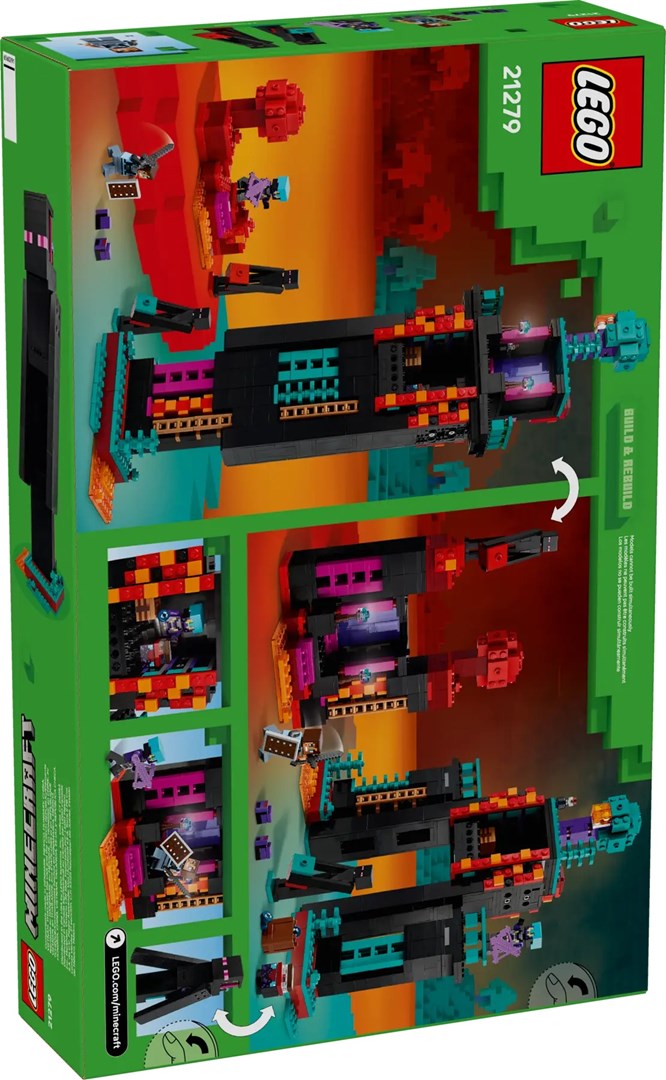 Lodër ndërtimi Lego Minecraft 21279 The Enderman Tower, set me kulla dhe figura, shumëngjyrëshe