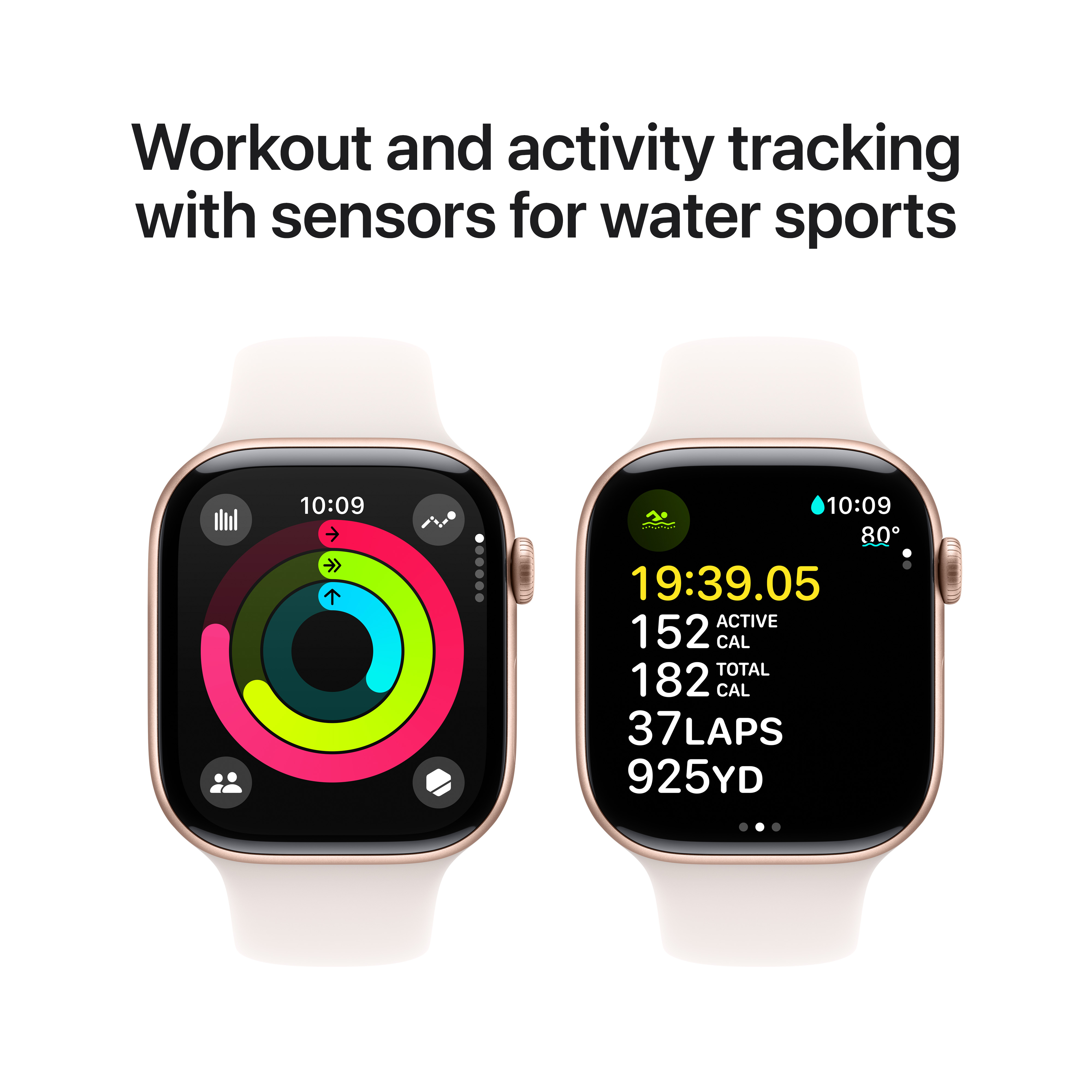 Apple Watch Series 10 GPS, 46mm, Rose Gold Aluminum Case with Light Blush Sport Band, S/M