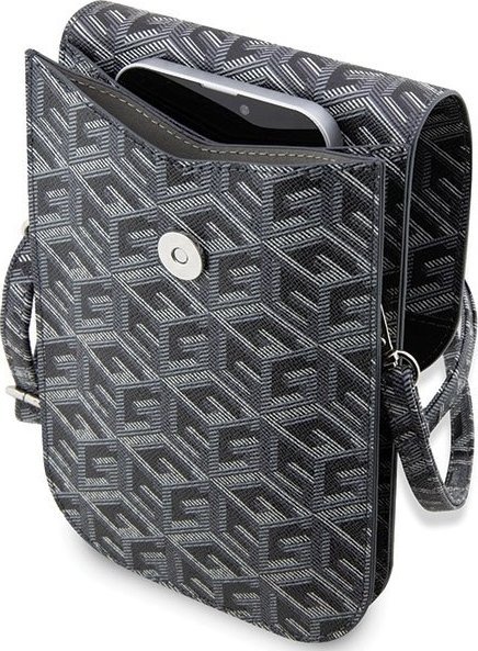 Çantë crossbody Guess GCube Stripe, lëkurë ekologjike, me rrip të rregullueshëm, e zezë