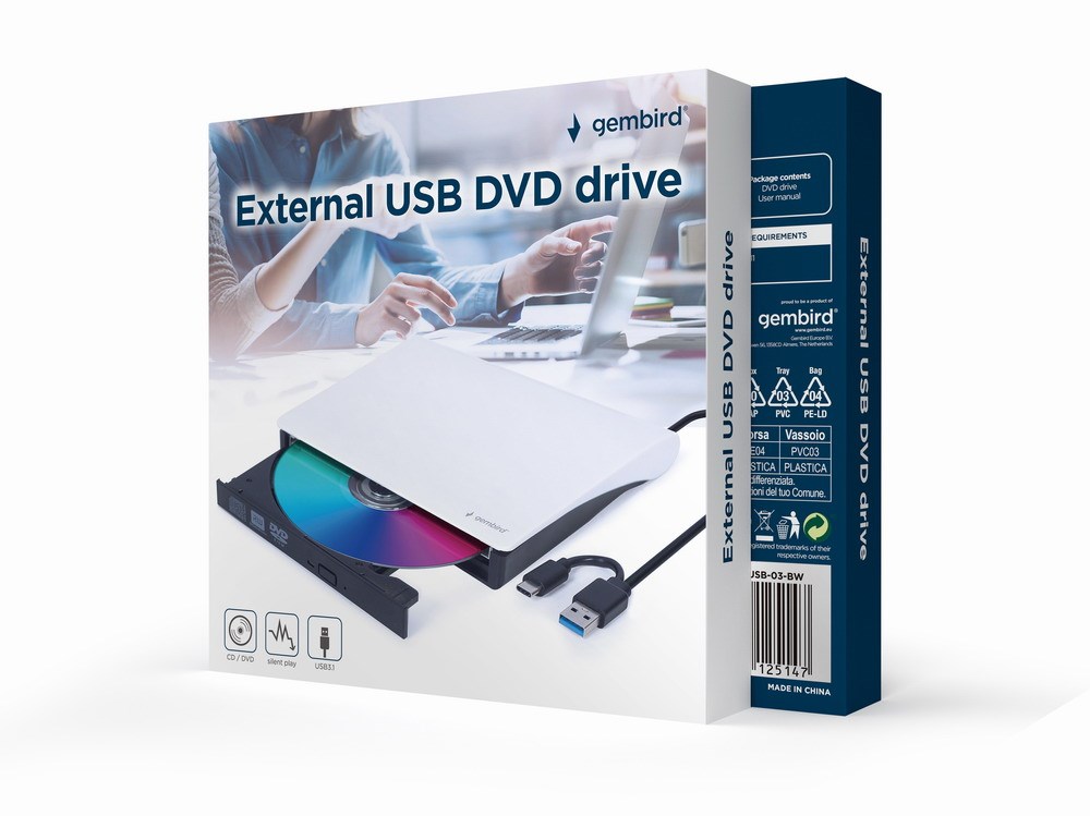 Disk optik i jashtëm Gembird DVD-USB-03, i bardhë