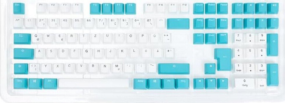 Set tastesh Ducky PBT ISO DE, 109 taste, mekanike, i bardhë e blu