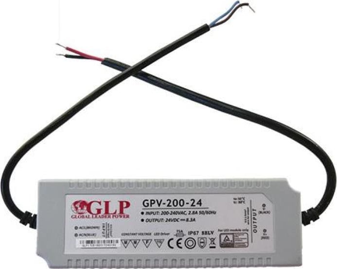 Furnizues energjie LED GLP GPV-200-24, 200W, 24V DC 8.3A, gri