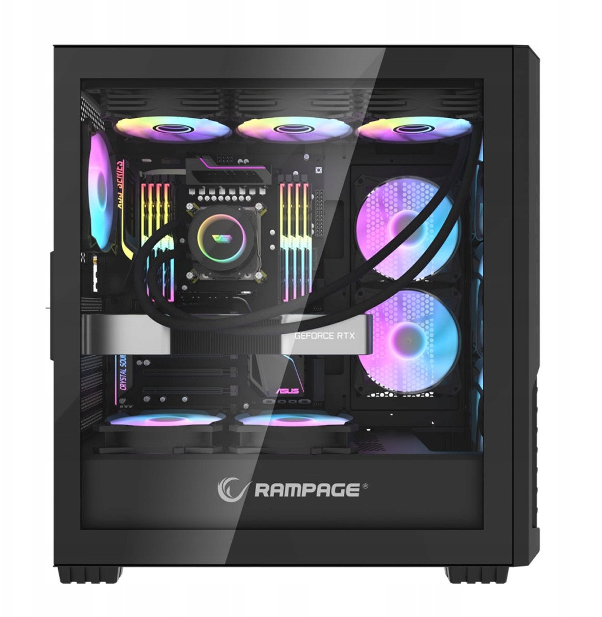 Kuti kompjuteri Rampage Shelob Mid Tower, 4 ftohës ARGB, xham i temperuar, e zezë