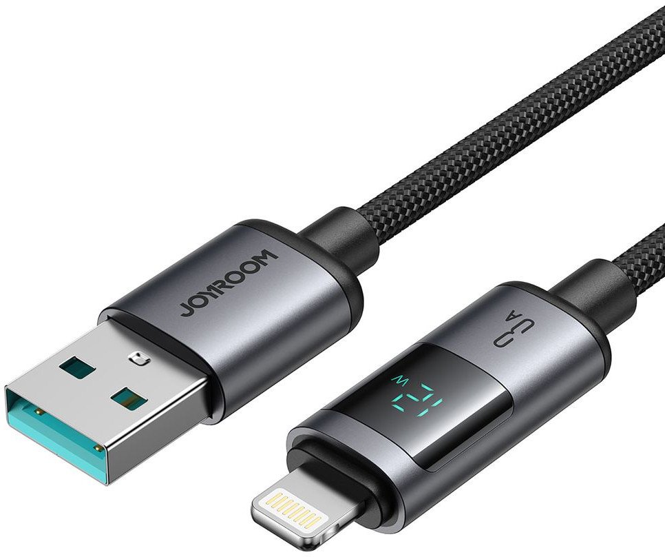 Kabllo karikues Joyroom USB A në Lightning, 3A, 1.2m, me ekran, gri