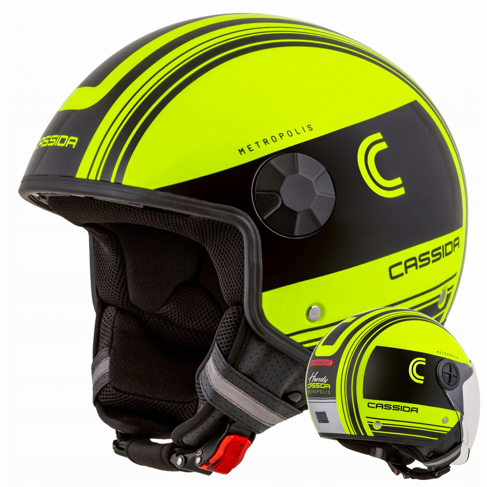 Helmetë moto Cassida Metropolis +Visor Safety, madhësia S, Yellow Black matte