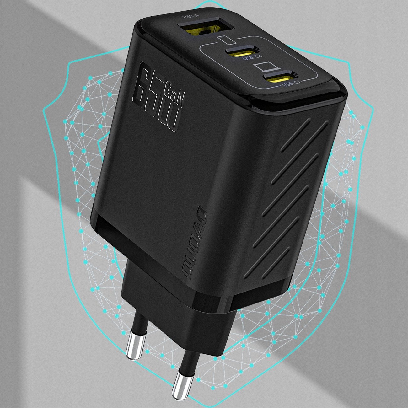 Полнач USB Dudao A29CEU, 65W GaN, 2x USB C 1x USB A, црн