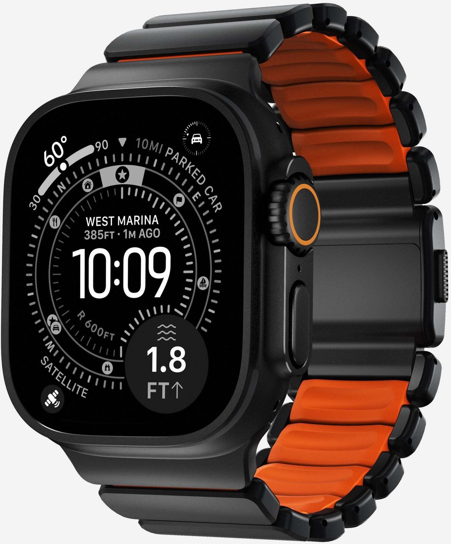 Rrip për Apple Watch Stratos Band 49mm, titanium i zi, Ultra Orange
