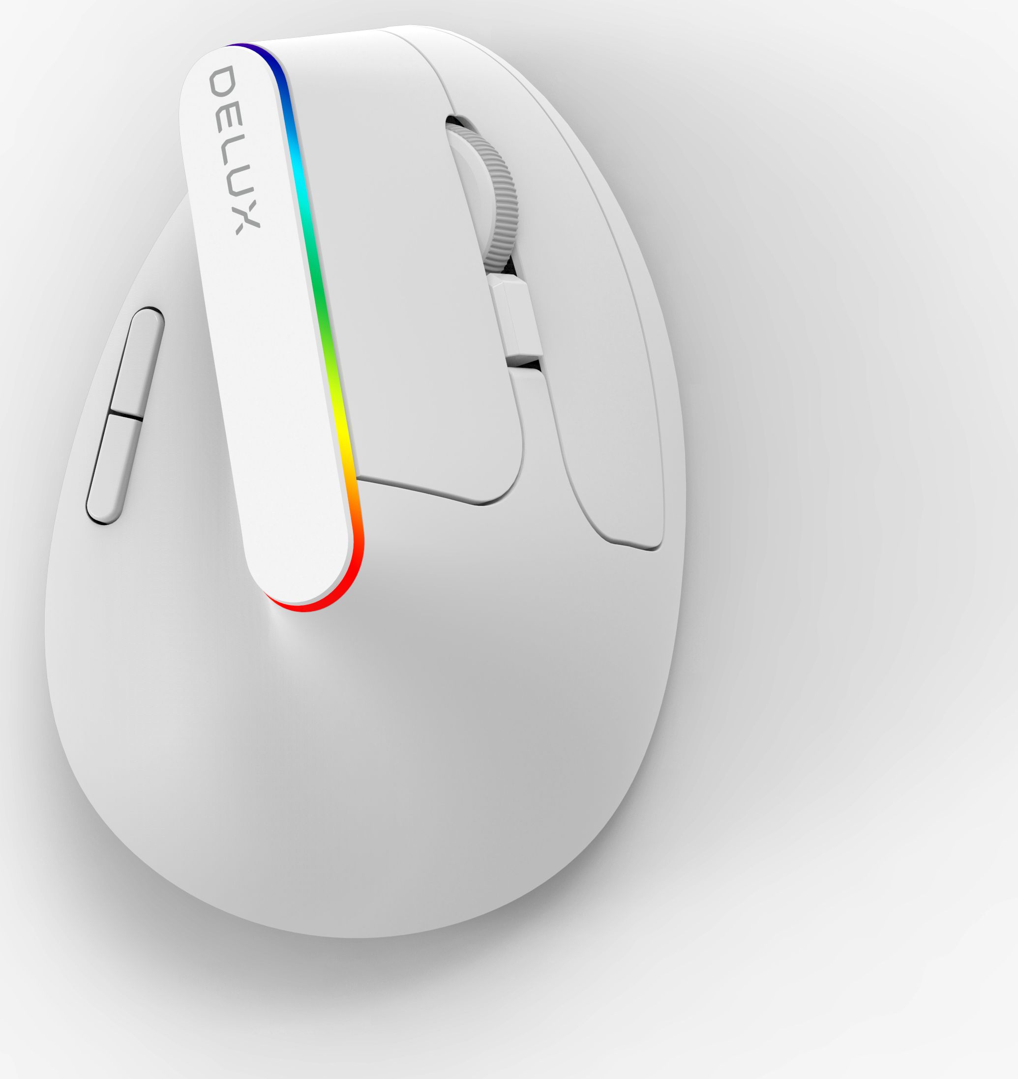 Mouse vertikal DeLUX M618C, wireless 2.4G, 1600 DPI, RGB, i bardhë