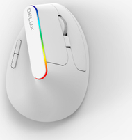 Mouse vertikal DeLUX M618C, wireless 2.4G, 1600 DPI, RGB, i bardhë