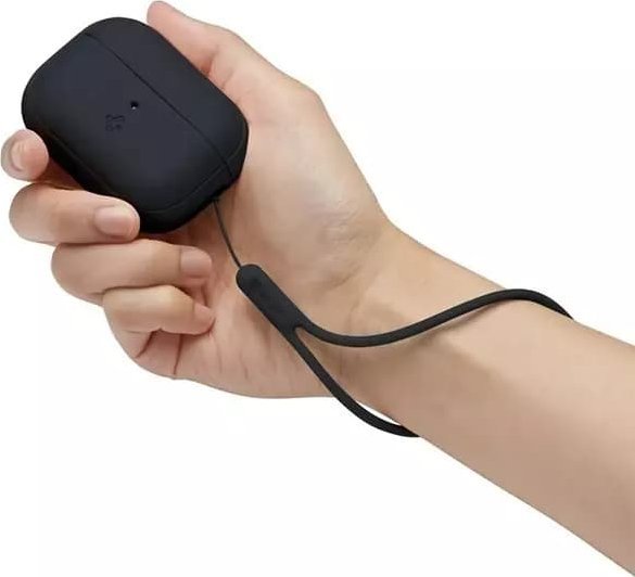 Mbështjellëse Spigen Silicone Fit Strap për AirPods Pro 2, silikoni, me rrip, e zezë