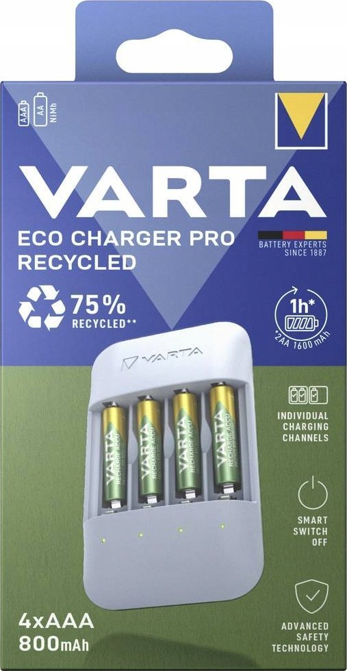 Karikues baterish Varta Eco Charger Pro, për NiMH AA AAA, i zi
