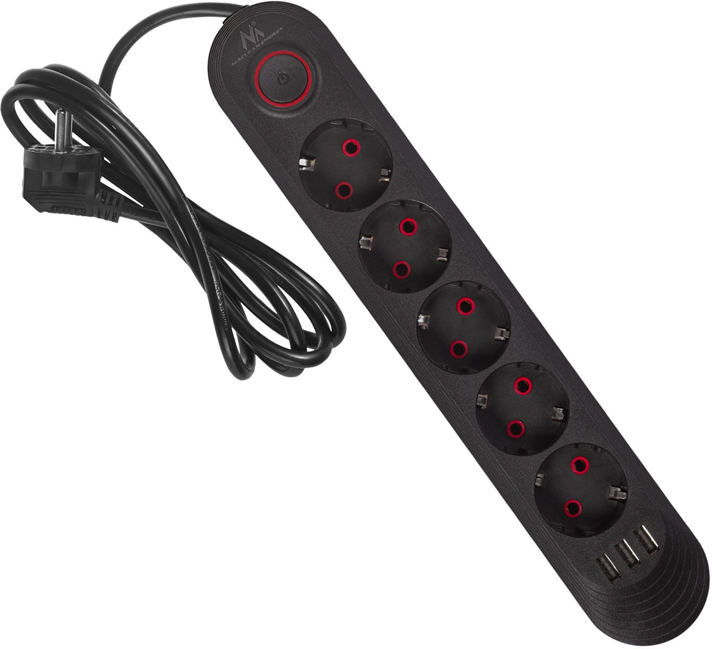 Prizë zgjatuese Maclean MCE395 B, 5 dalje, 3xUSB, 2500W, e zezë