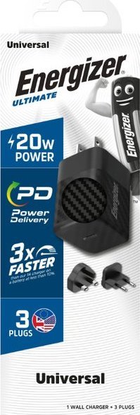 Karikues rrjeti Energizer Ultimate, GaN 20W PD, USB C, i zi
