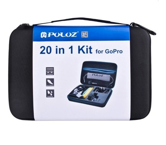 Set aksesorë Puluz PKT11, 20 në 1, për kamera sportive, i zi
