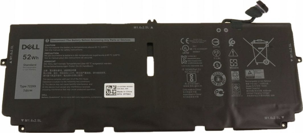 Bateri për laptop Dell, 4C, 52WHr, Li-Ion, e zezë