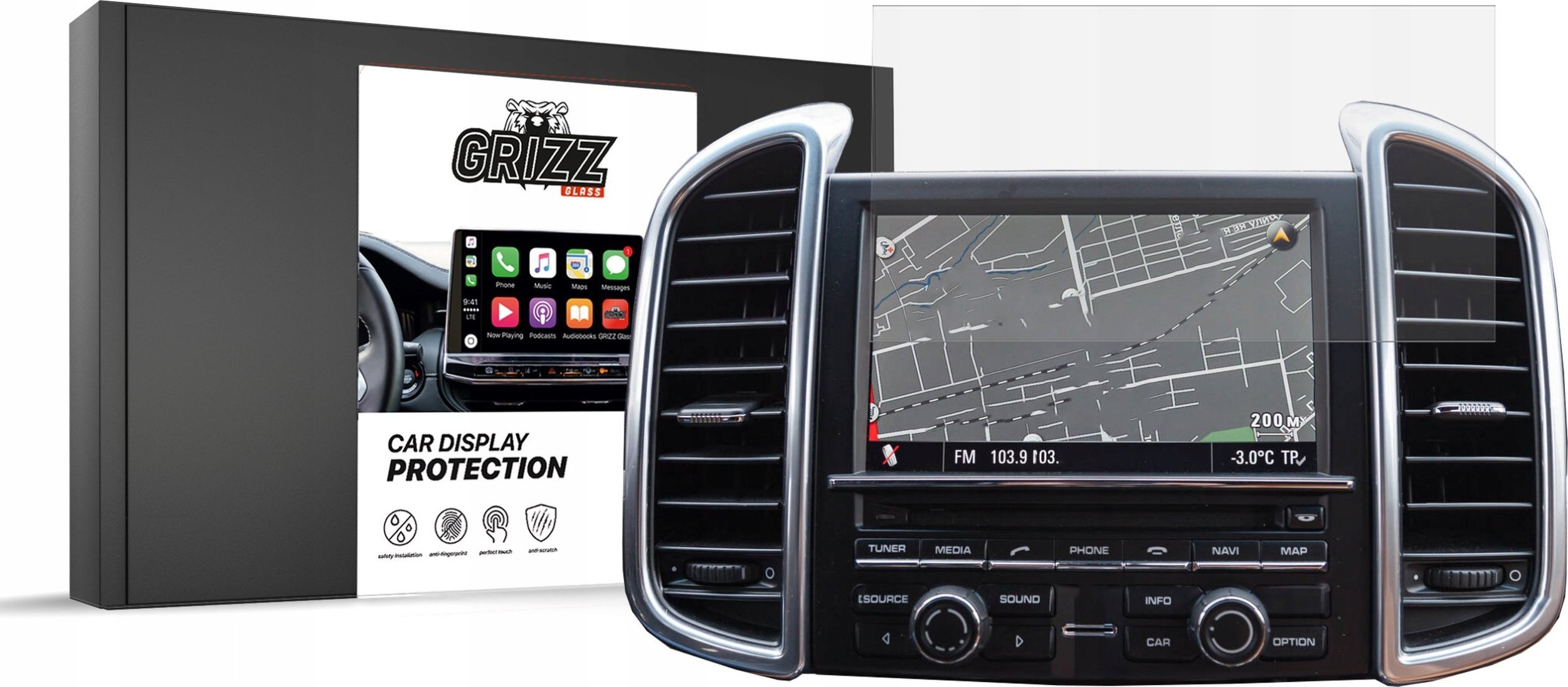 Folie mbrojtëse ekrani GRIZZ MatteScreen për Porsche Cayenne 2 958 2010 2017, anti gjurmë gishtash, matte, transparente