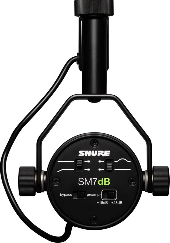 Mikrofon dinamik Shure SM7DB, preamfier aktiv +28dB, për studio dhe podcast, i zi