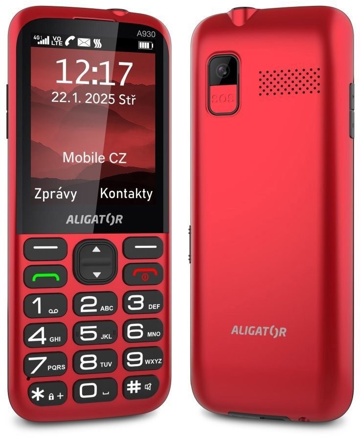 Telefoni Aligator A930 Senior, 2.8", GPS, 4G, i kuq