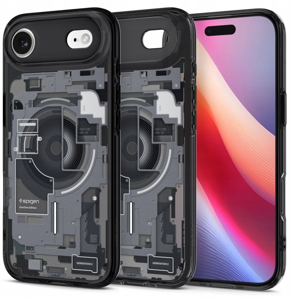 Mbulesë telefoni Spigen Ultra Hybrid Zero One MagSafe, për iPhone 17 Air dhe 17 Pro, transparente, me detaje të zeza