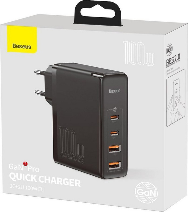Karikues Baseus GaN2 Pro 2x USB-A 2x USB-C 3 A (BSU2726BLK), 100 W, i zi