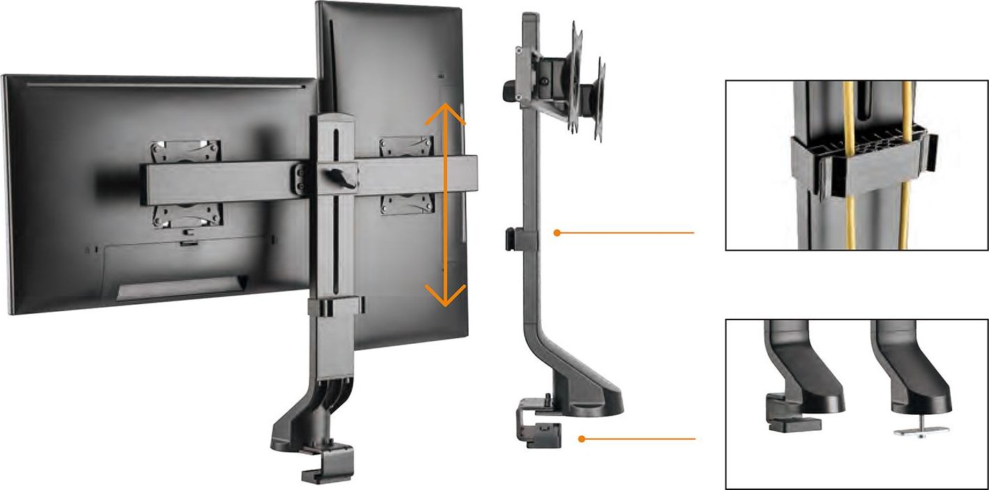 Mbajtëse VESA për monitorë Mc-854, për 2 ekrane 17-27", kapacitet 14 kg, e zezë