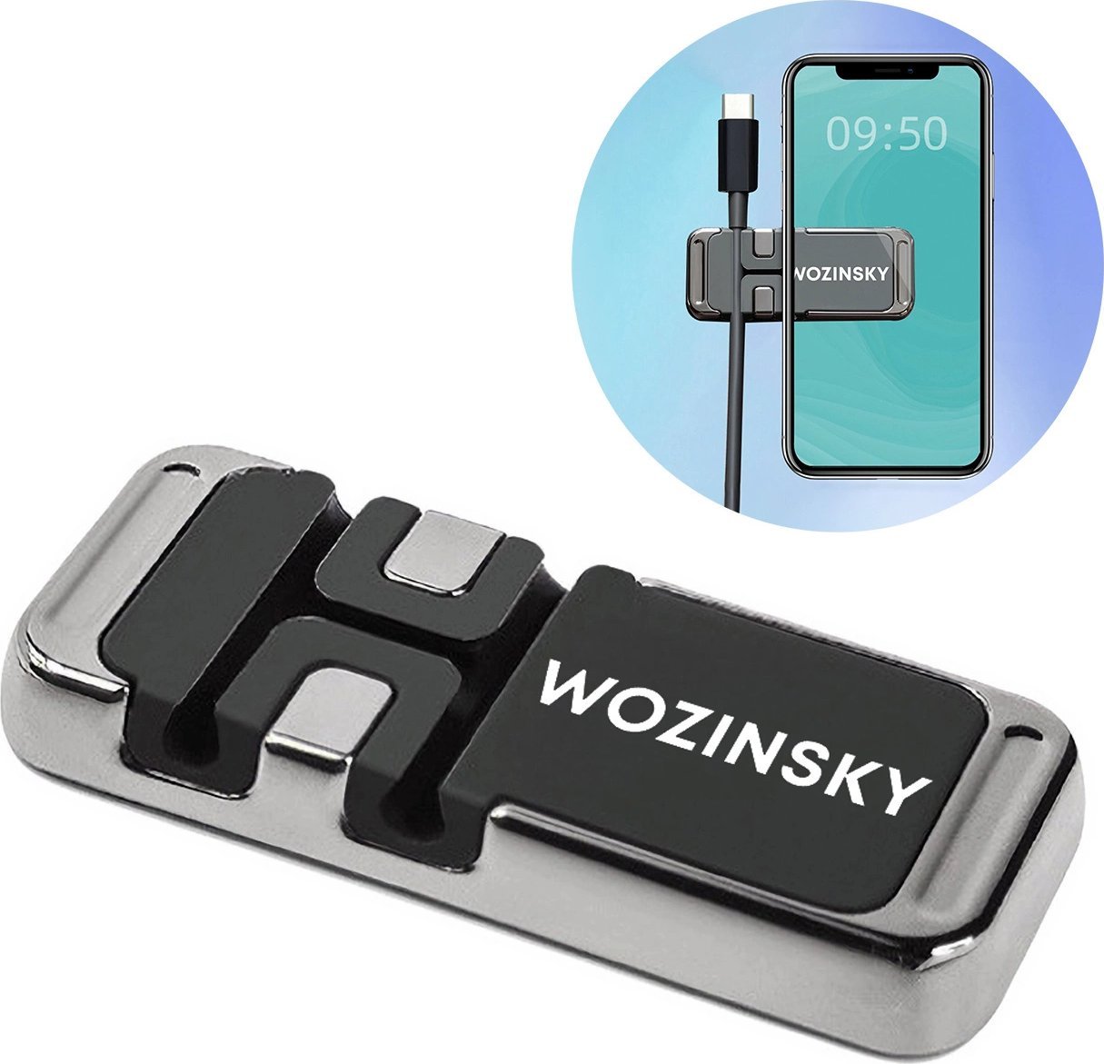Mbajtëse magnetike telefoni Wozinsky WMCDO-B1, me organizues kabllosh, e zezë