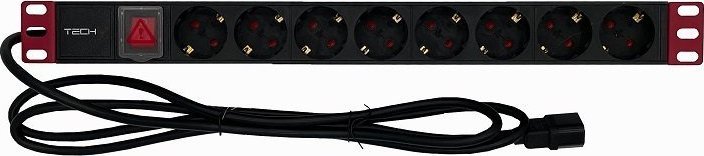 Shirit prizash rack Techly 1U, 8x Schuko, kabllo C14 2m, i zi