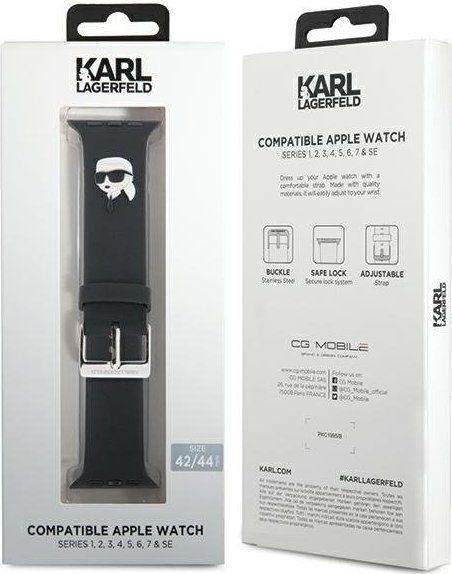 Паметна лента за часовник Karl Lagerfeld Karl Head NFT за Apple Watch 42/44, силикон, црна