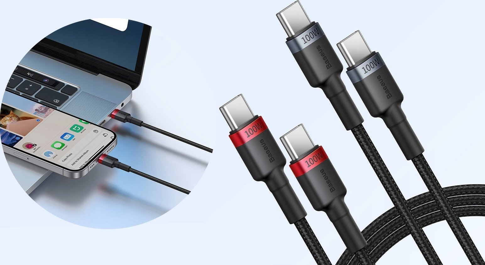 Kabllo karikimi Baseus Cafule USB C në USB C, 100W, 1m, e kuqe e zezë dhe gri e zezë
