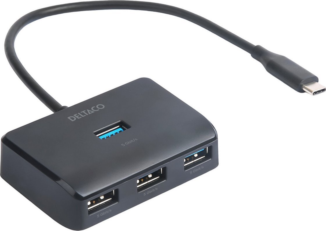 Hub USB C Deltaco USBC-HUB203, 4 porta USB A, 5 Gbit/s, i zi