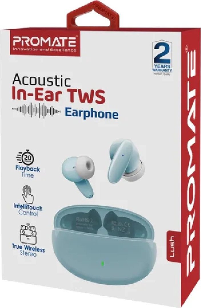 Безжични слушалки Promate LUSH Acoustic, TWS in-ear, Bluetooth 5.3, сини