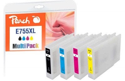 Set kartridha boje Peach XL Saver Pack, kompatibël me Epson T755XL, paketë 4 copë, shumëngjyrëshe