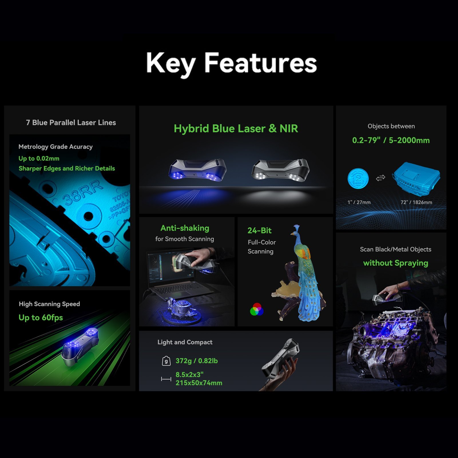 Skaner 3D Creality CR-Scan Raptor, portativ, saktësi 0.02 mm, gri