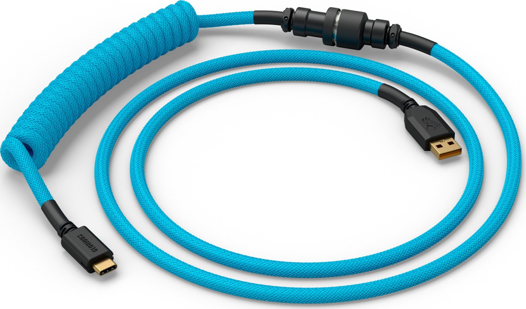 Kabllo tastiere Glorious Coiled USB C Artisan Braided, për tastiera mekanike gaming, Electric Blue