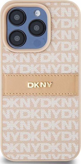 Маска за телефон DKNY PU Leather Repeat Pattern Tonal Stripe, за iPhone 15 Pro, розова