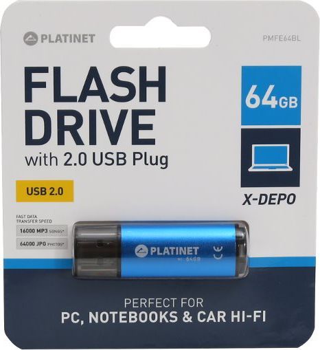 USB диск Platinet X-Depo, 64GB, сина