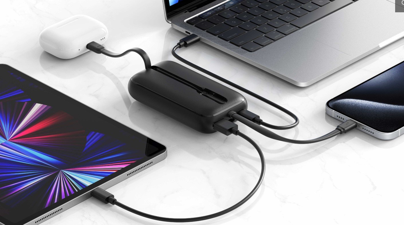 Power bank Swissten Voltbox, 10000 mAh, 35W, me kabllo USB C dhe Lightning, i zi