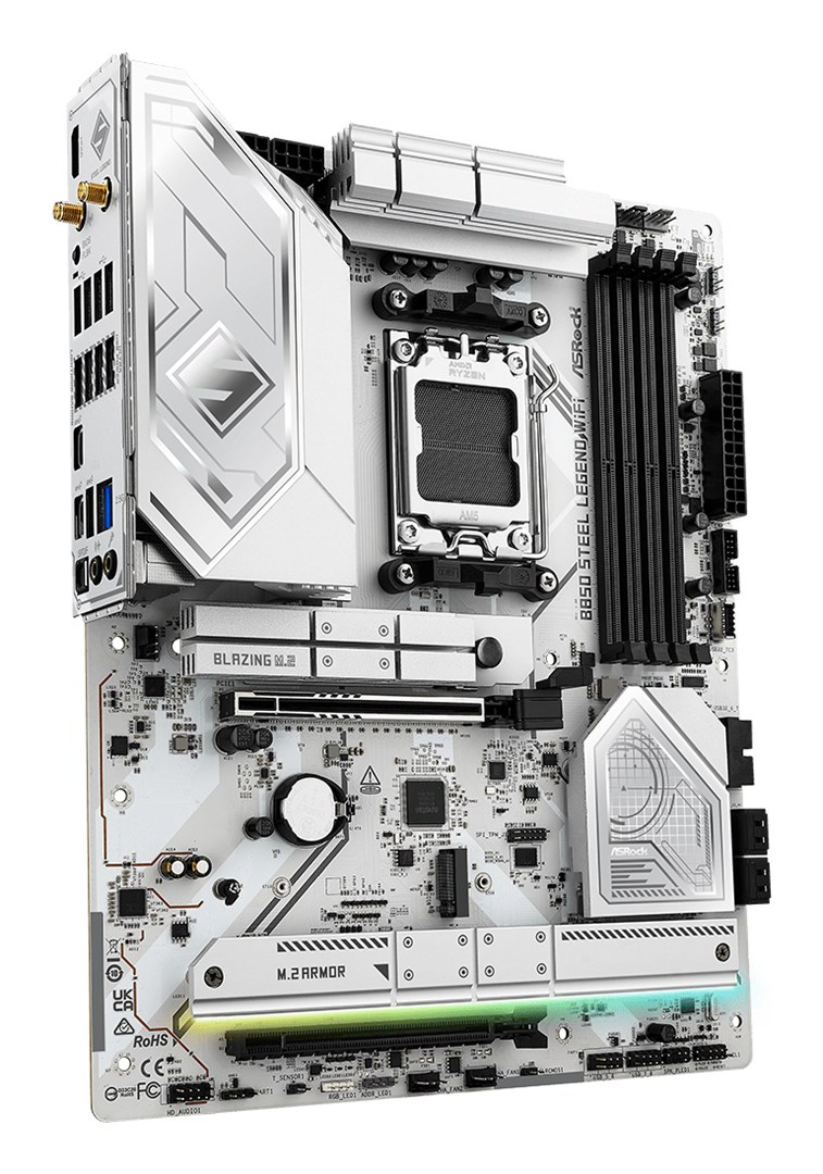 Pllakë amë Asrock B850 Steel Legend WiFi, ATX, AMD AM5, e bardhë