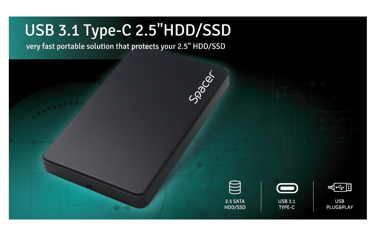 Kuti e jashtme për disk SPR TYPE C 01, 2.5", USB 3.1 Type C, e zezë