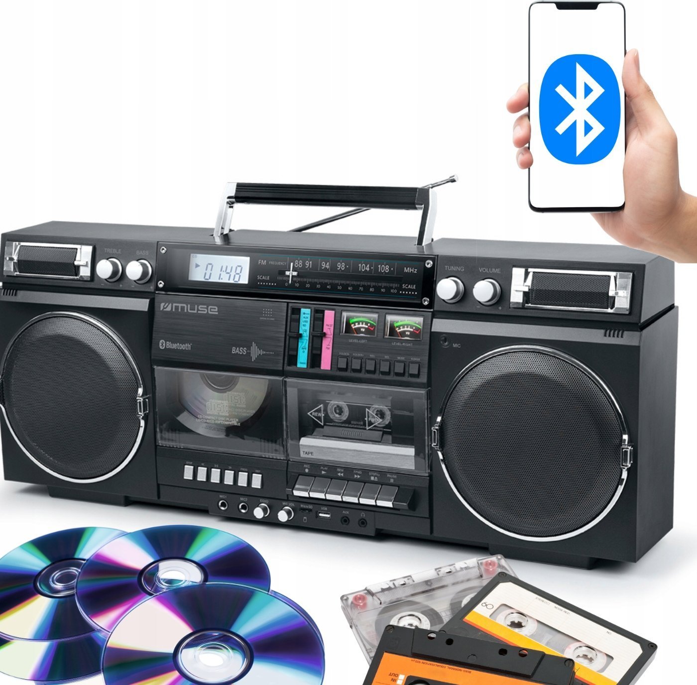 Radio kasetofon Muse M380GB, CD USB MP3, Bluetooth, i zi